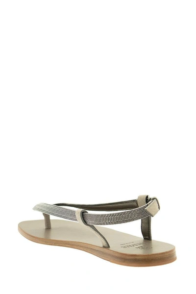 Shop Brunello Cucinelli Matte Calfskin Sandals With Precious Strap Silver