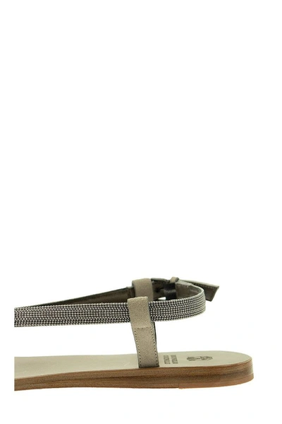 Shop Brunello Cucinelli Matte Calfskin Sandals With Precious Strap Silver