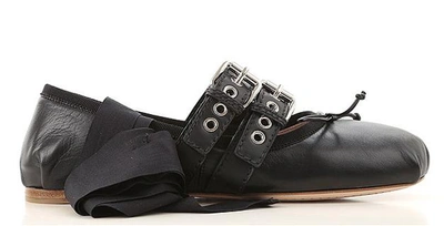 Shop Miu Miu Leather Ballerinas With Belts In Black