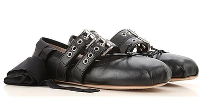 Shop Miu Miu Leather Ballerinas With Belts In Black