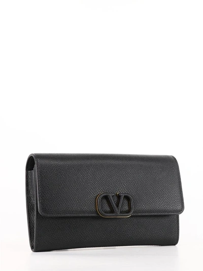 Shop Valentino Vlogo Signature Chain Wallet Black