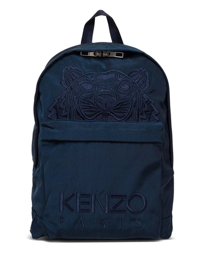 Shop Kenzo Nylon Blend Backpack With Logo In Blu