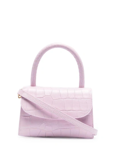 Shop By Far Mini Tote Handbag In Crocodile Print Leather In Pink