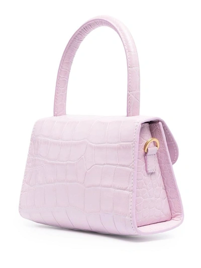Shop By Far Mini Tote Handbag In Crocodile Print Leather In Pink