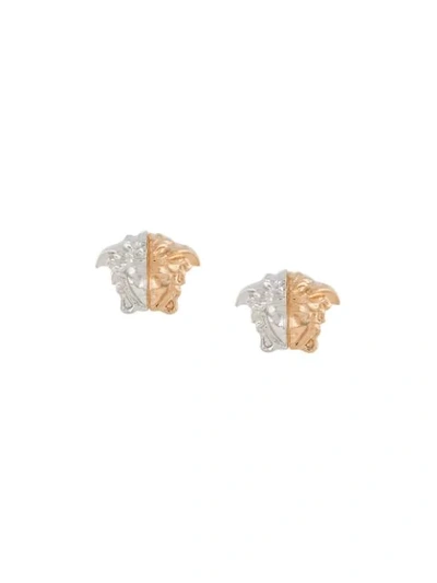 Shop Versace Medusa Two-tone Earrings In Gold