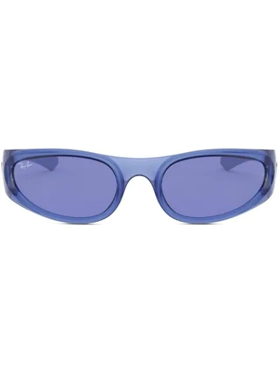 Shop Ray Ban Rb4332 Wraparound-frame Sunglasses In Blue