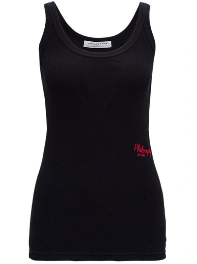 Shop Philosophy Di Lorenzo Serafini Ribbed Cotton Tank Top With Logo Embroidery In Black