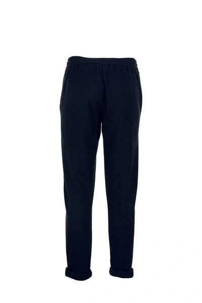 Shop Brunello Cucinelli Cotton And Silk French Terry Trousers With Shiny Pocket Navy Blue