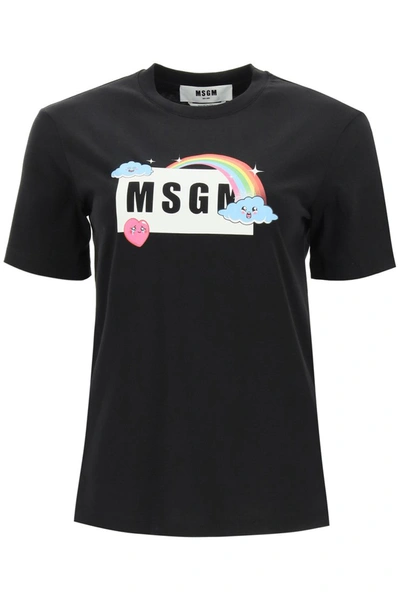 Shop Msgm Rainbow Logo Box T-shirt In Black