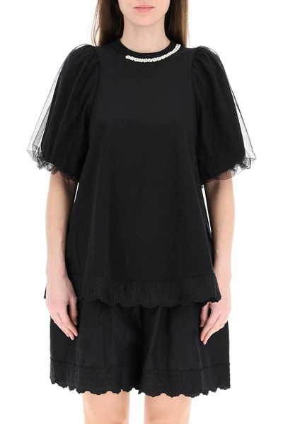 Shop Simone Rocha Embellished A-line T-shirt In Black