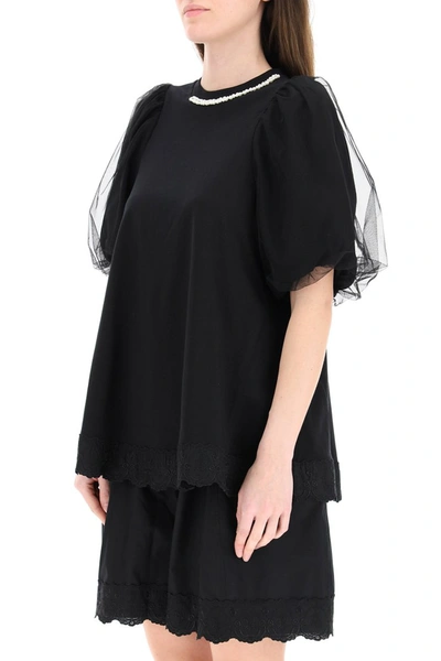 Shop Simone Rocha Embellished A-line T-shirt In Black