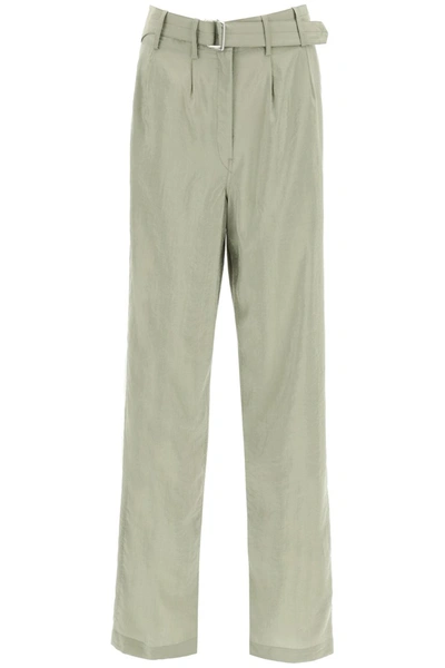 Shop Lemaire Wide Leg Trousers With Belt In Sage