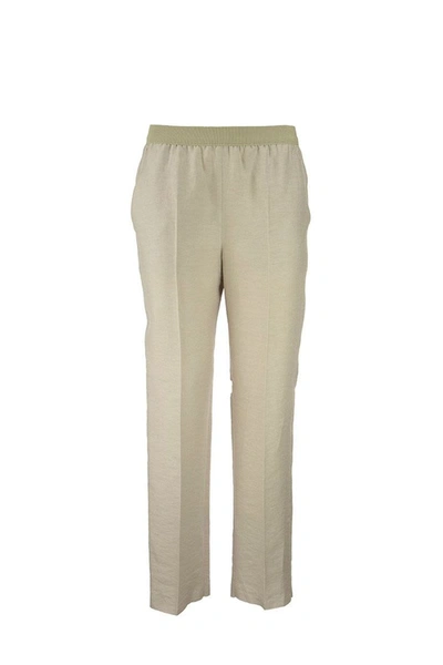 Shop Agnona Linen Blend Trousers In Ivory