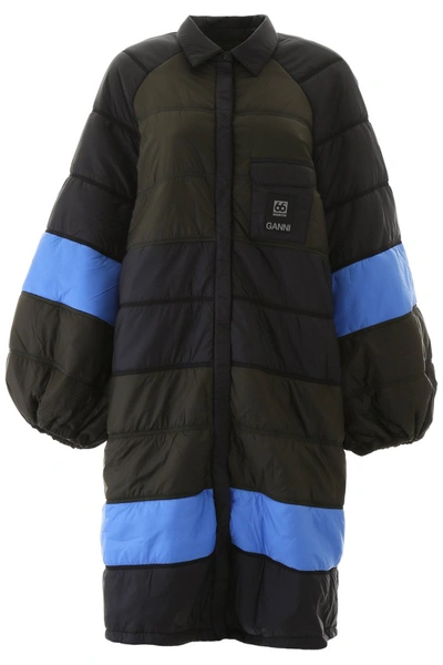 Shop Ganni Color Block Puffer Jacket In Blue Multi