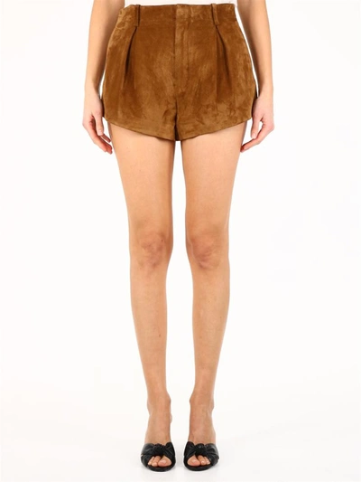 Shop Saint Laurent Suede Short In Brown