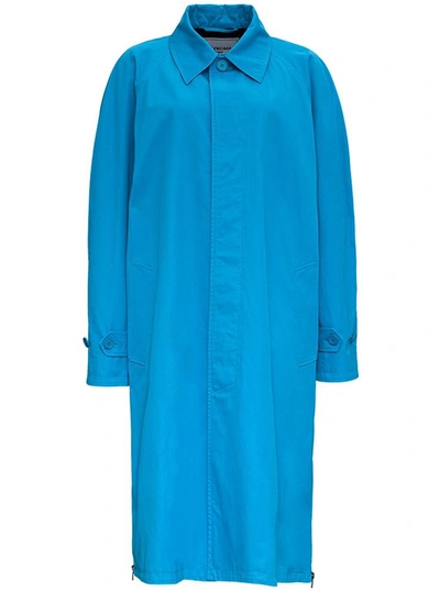 Shop Balenciaga Light Blue Cotton Gabardine Coat