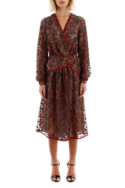 Shop Marco De Vincenzo Lace Dress With Polka Dots In Blue Red