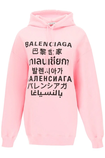 Shop Balenciaga Hooded Sweatshirt With Languages Print In Pink Black