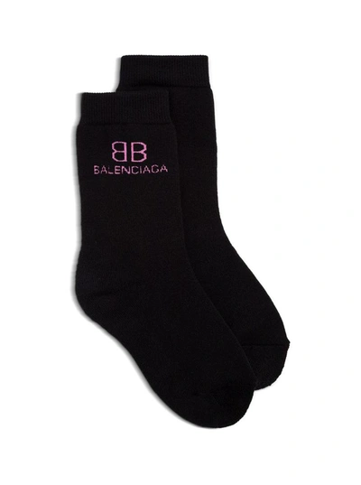 Shop Balenciaga Cotton Socks With Contrasting Logo In Black