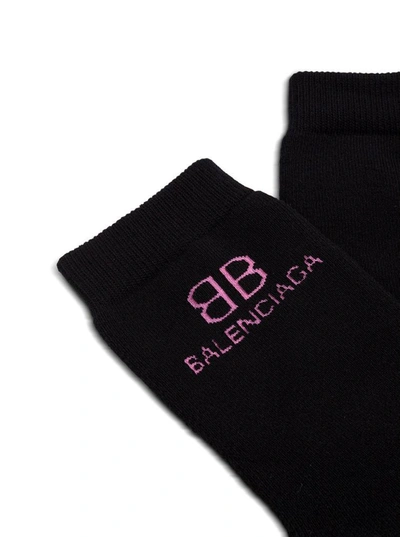 Shop Balenciaga Cotton Socks With Contrasting Logo In Black