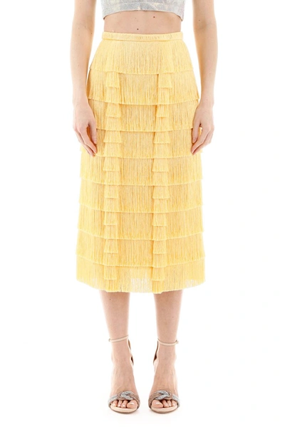Shop Marco De Vincenzo Fringed Midi Skirt In Yellow