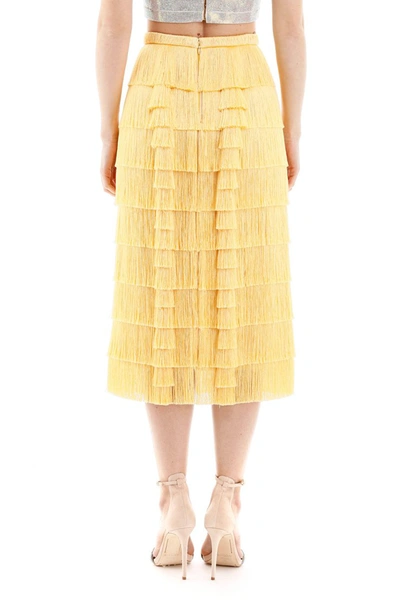 Shop Marco De Vincenzo Fringed Midi Skirt In Yellow