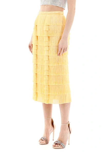Shop Marco De Vincenzo Fringed Midi Skirt In Yellow