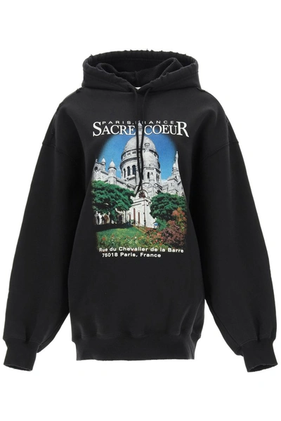 Shop Balenciaga Hooded Sweatshirt With Sacred Coeur Print In Black
