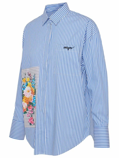 Shop Msgm Blue And Sneakers Shirt In Light Blue