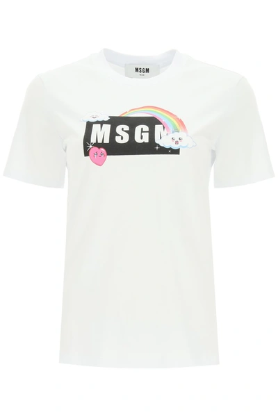 Shop Msgm Rainbow Logo Box T-shirt In Off White