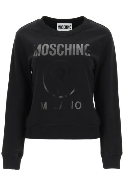 Shop Moschino Milano Logo Print Sweatshirt In Fantasia Nero