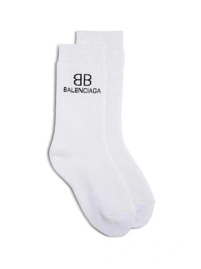 Shop Balenciaga Cotton Socks With Contrasting Logo In White