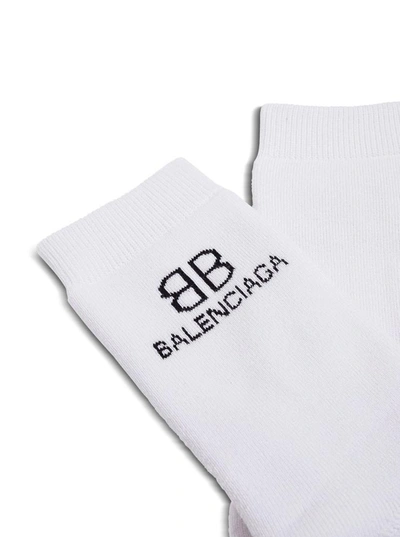 Shop Balenciaga Cotton Socks With Contrasting Logo In White