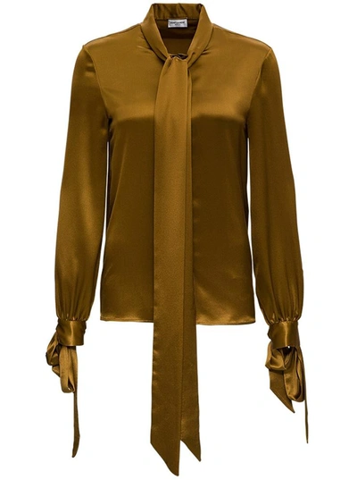 Shop Saint Laurent Silk Crepe Shirt With Lavallière Collar In Yellow