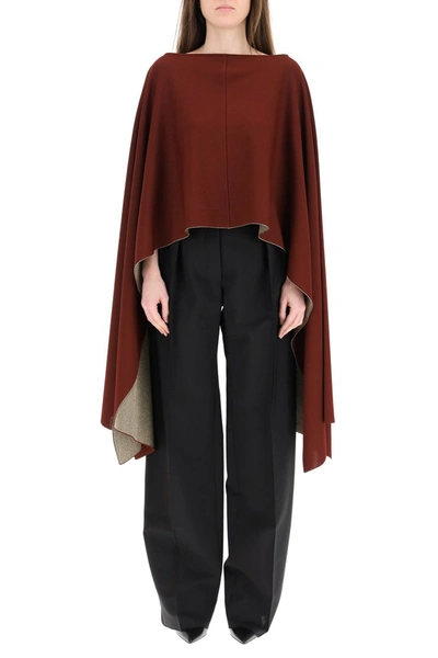 Shop Valentino Asymmetric Poncho With Lurex In Red Wine Oro