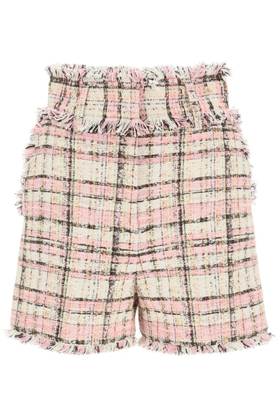 Shop Msgm Tartan Tweed  Shorts In Pink