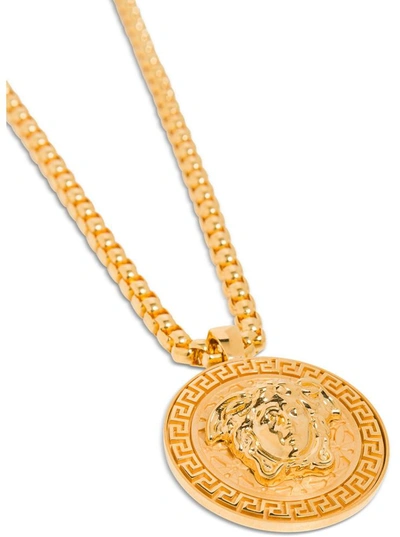 Shop Versace Medusa Necklace In Metallic