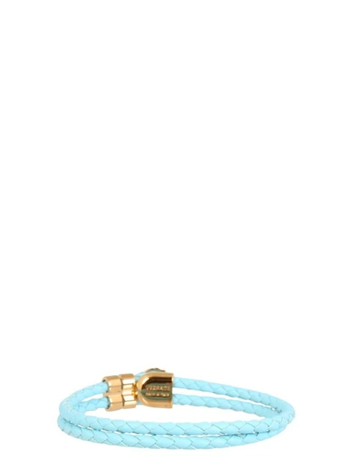 Shop Versace Medusa Leather Bracelet In Azure