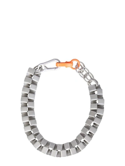 Shop Heron Preston Geometric Cubic Necklace In Silver