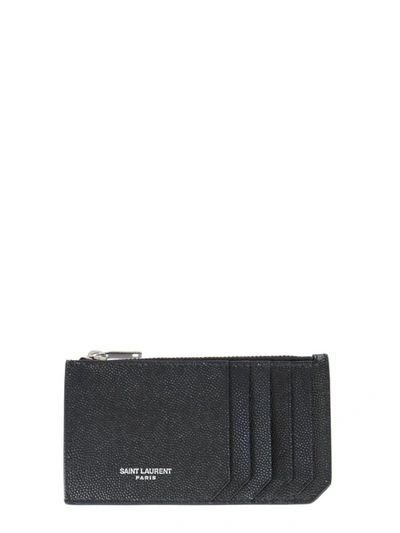 Shop Saint Laurent Card Holder With Zip And Logo In Black