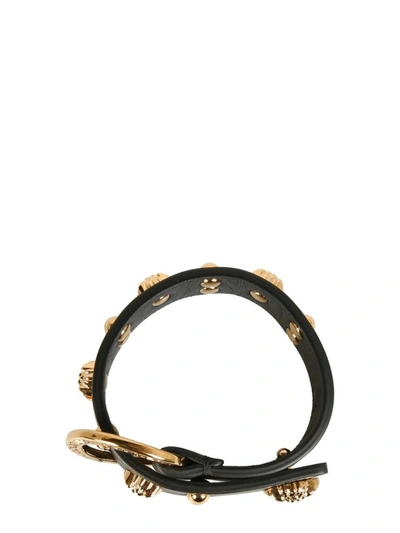 Shop Versace Medusa Stud Leather Bracelet In Black