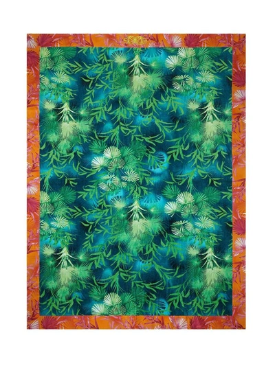 Shop Versace Beach Towel With Jungle Print Unisex In Green