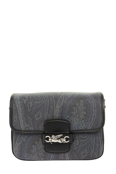 Shop Etro Paisley Shoulder Bag With Pegaso In Black/grey