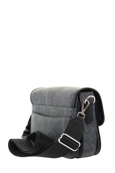 Shop Etro Paisley Shoulder Bag With Pegaso In Black/grey