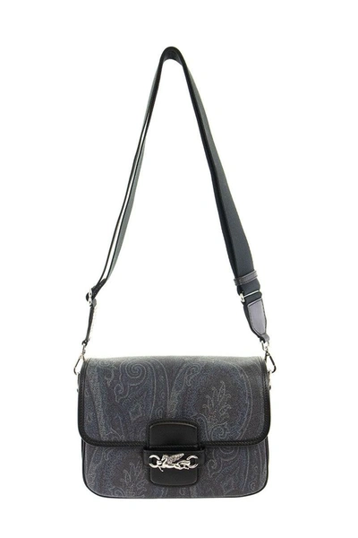 Shop Etro Paisley Shoulder Bag With Pegaso In Black/grey