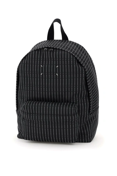 Shop Maison Margiela Canvas Backpack With Logo Embroidery In Black