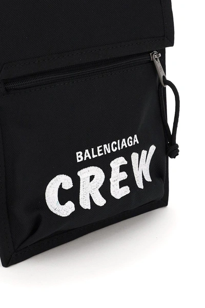 Shop Balenciaga Explorer Pouch With Crew Embroidery In Black White