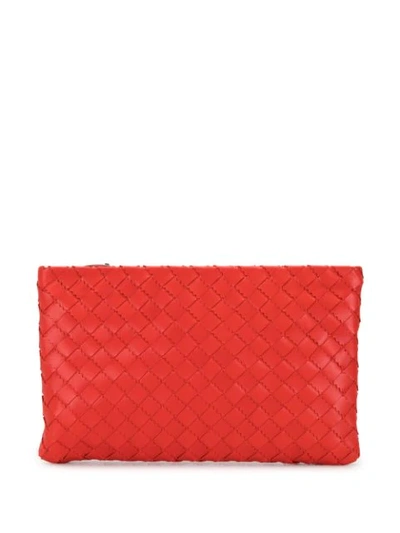 Shop Bottega Veneta Intrecciato Zip-up Pouch In Red