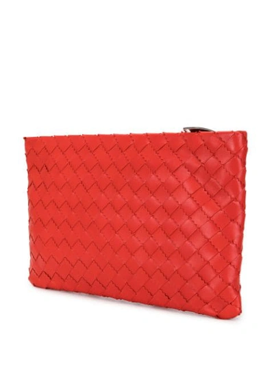 Shop Bottega Veneta Intrecciato Zip-up Pouch In Red