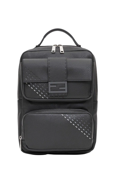 Shop Fendi Romano Leather Backpack In Grey